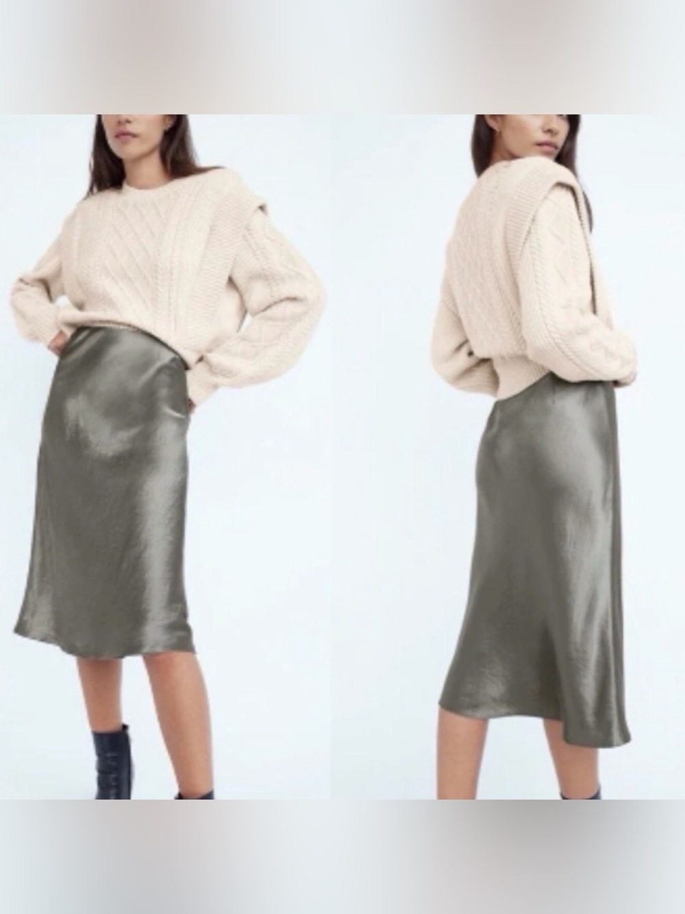 Babaton Aritzia Size 2 Gray Satin Slip Midi Skirt A-Line Preppy City Pull On